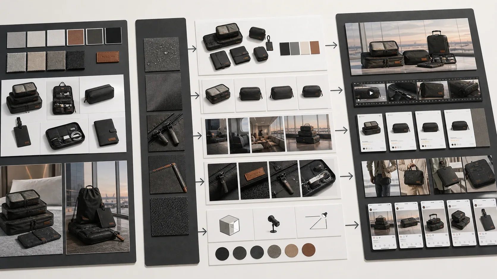 AgenixSocial Brand DNA workflow for consistent AI-generated travel accessories content.