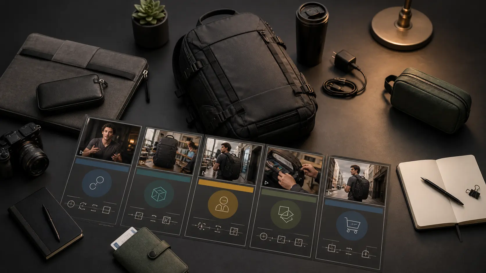 Product-led AI UGC ad workflow with product selection, avatar or custom scene, language, script editing, and campaign reuse.