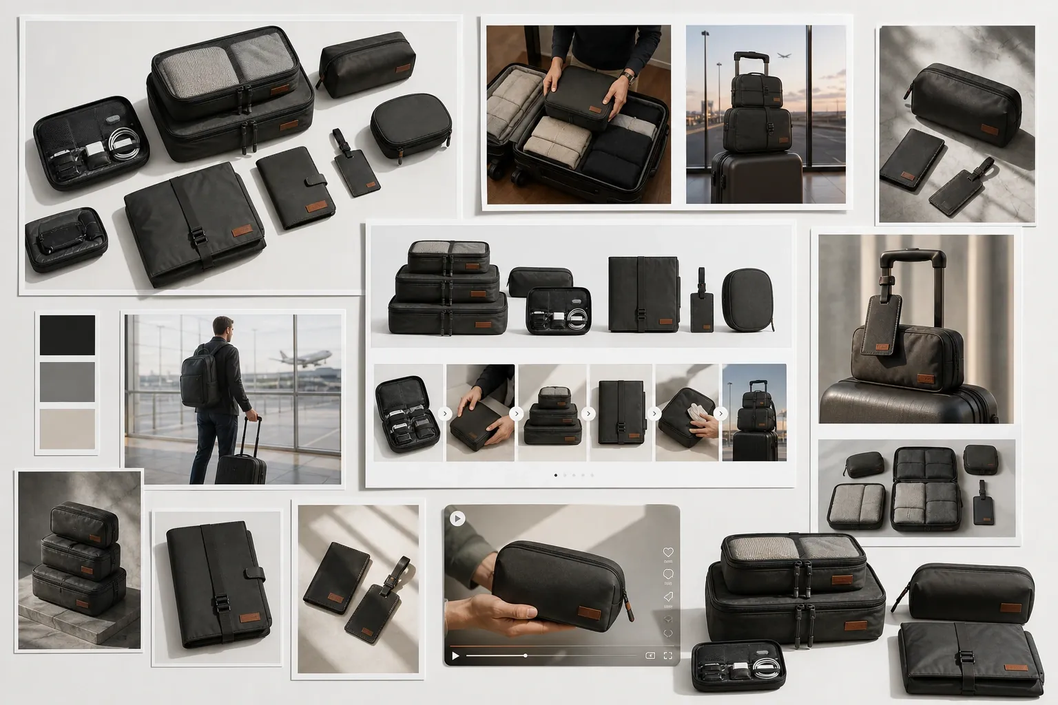 Campaign consistency across AI-generated travel accessories content assets.
