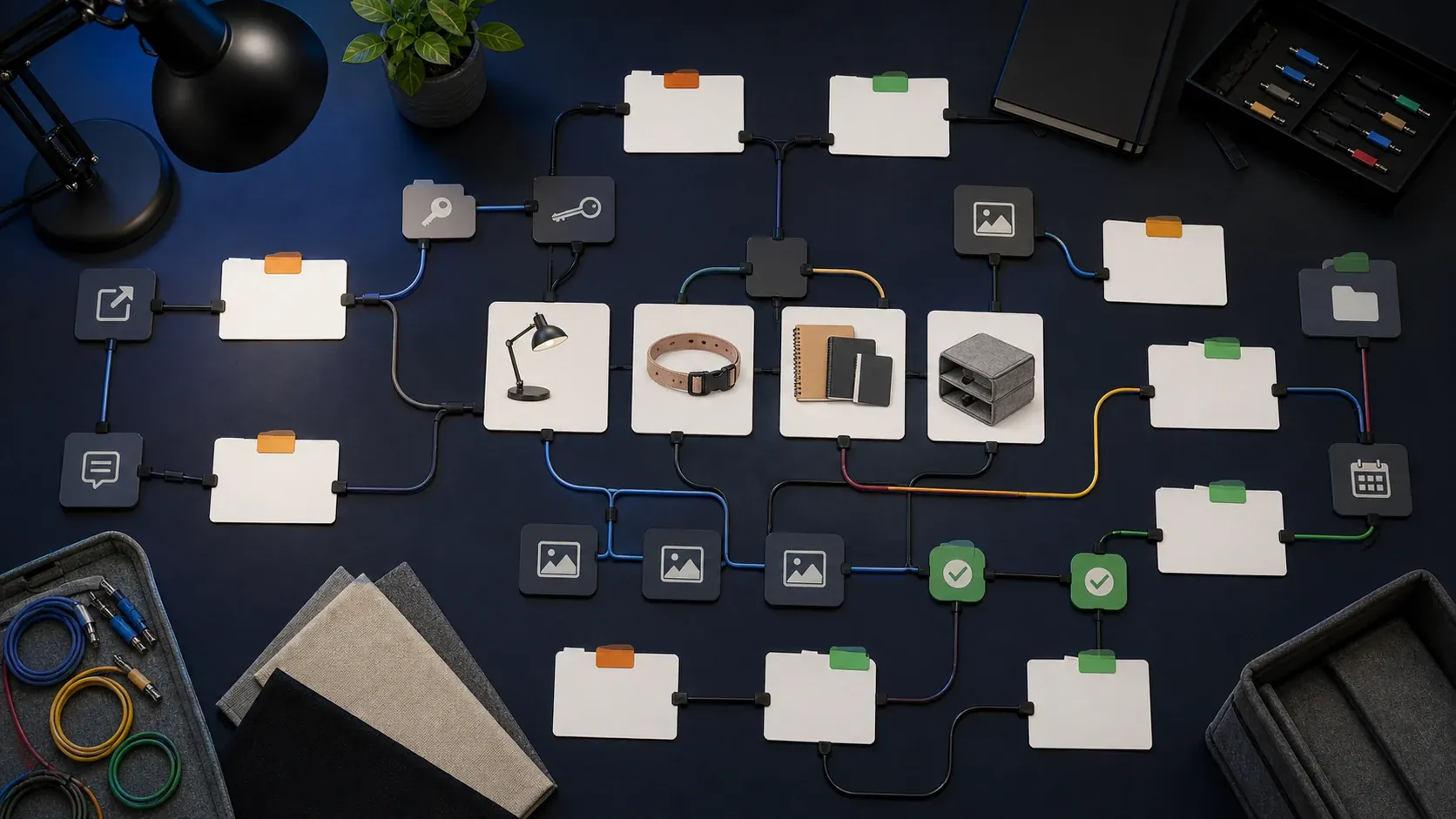 DIY ecommerce AI automation stack with connected tools, APIs, prompts, product data, file storage, approvals, and scheduling.