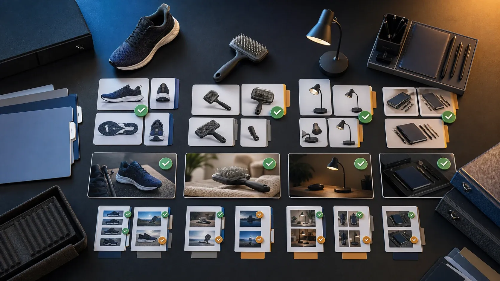 Ecommerce content approval and media library workflow with approved assets organized by product, campaign, and channel.