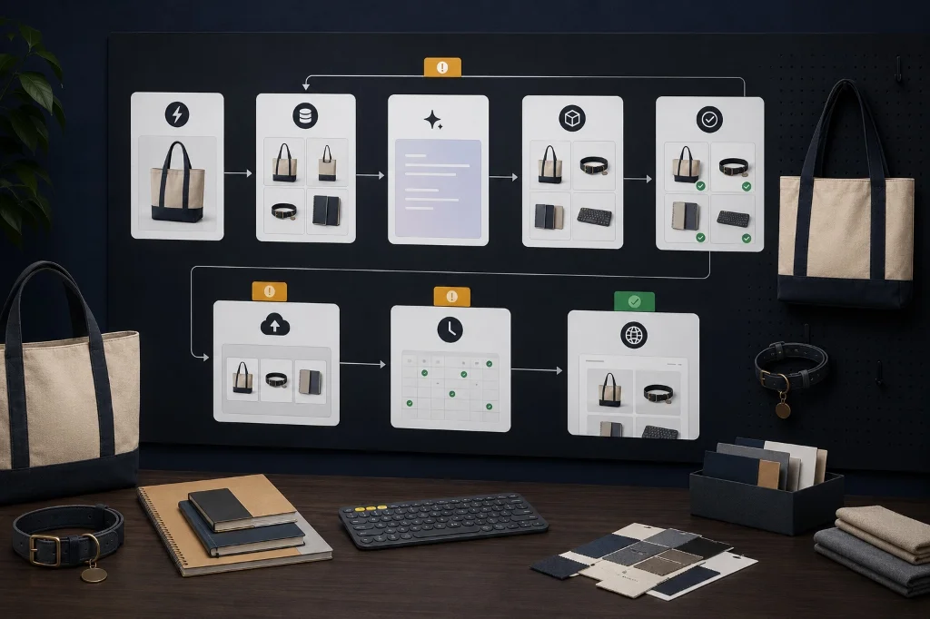 ecommerce content automation workflow gap featuring apparel accessories context