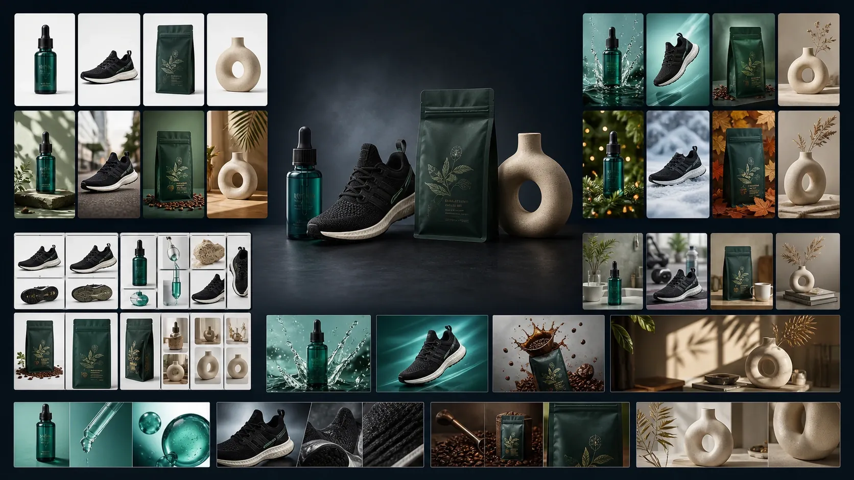 Hybrid ecommerce product photography workflow turning real hero shots into catalog-scale AI product visuals.