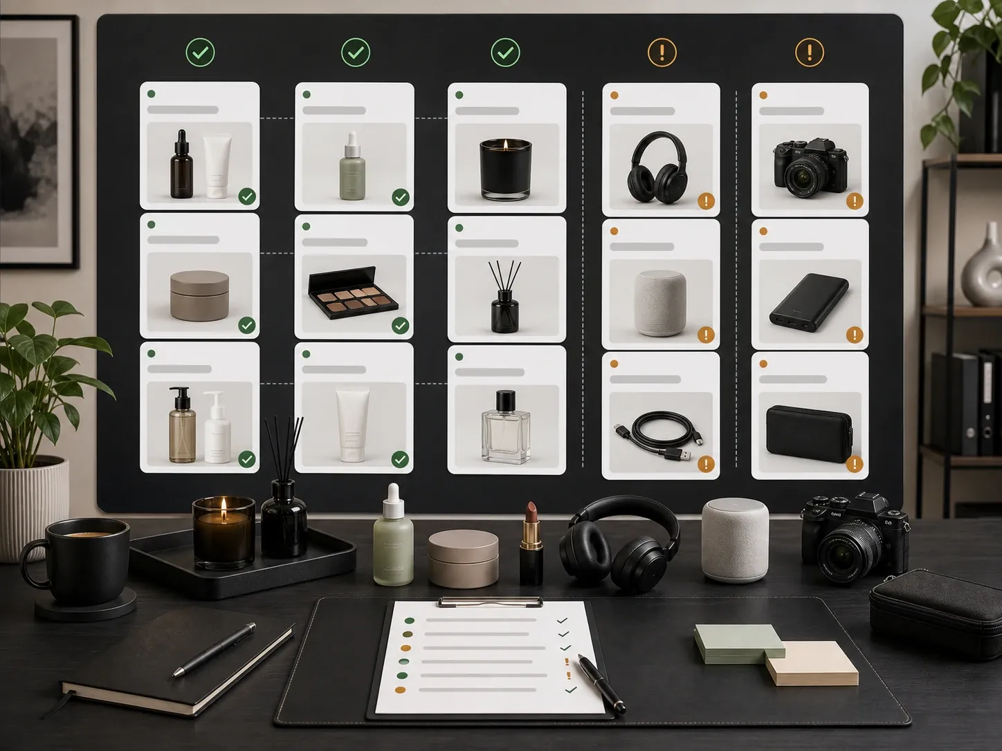 Abstract review workflow for AI-generated Amazon title recommendations.