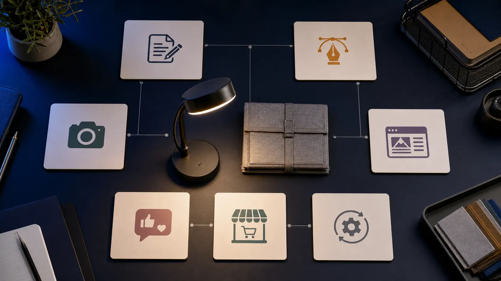 Different categories of AI ecommerce content tools arranged around product content workflows.
