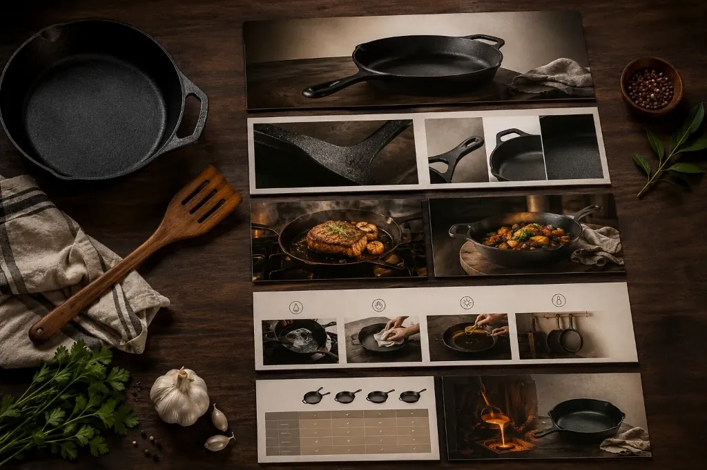 Amazon A+ modules storyboard layout for cast iron cookware.