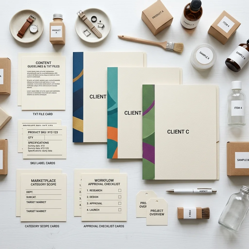 Client intake kit for Amazon title compliance service.