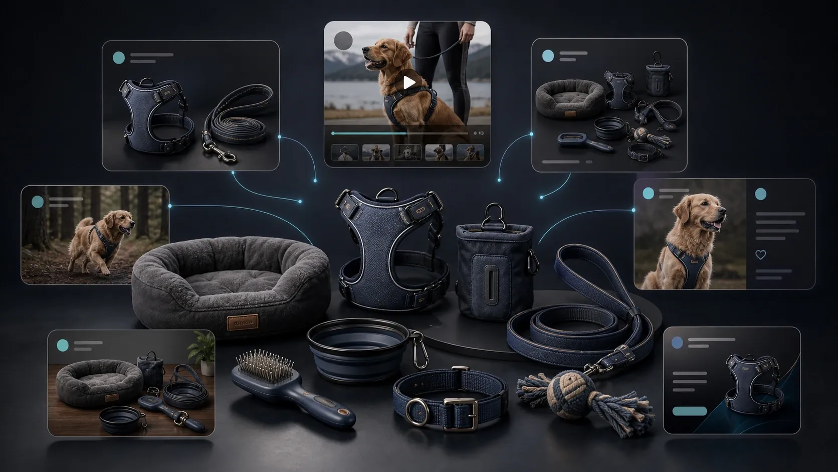 Product catalog context powering AI-generated marketing content for a premium pet accessories brand.