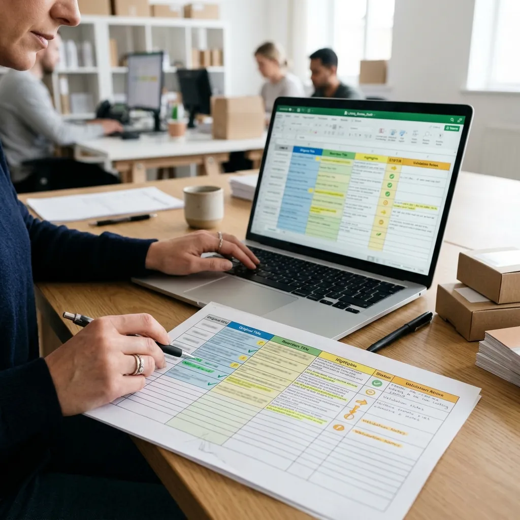 Review-ready XLSX export for rewritten Amazon titles and Item Highlights.